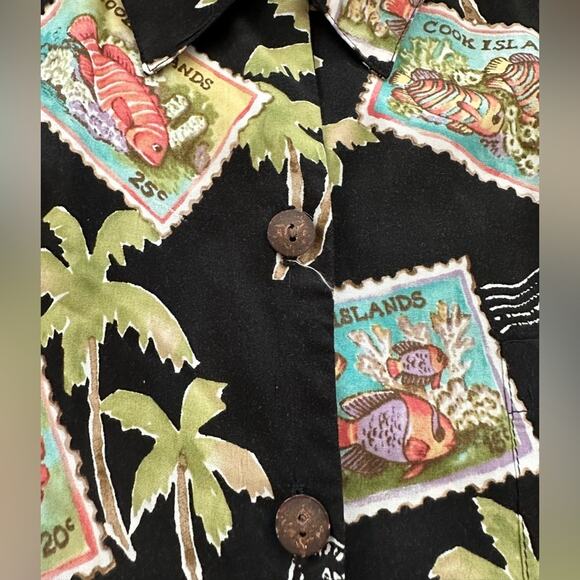 Kahala Hawaiian Islands Vintage Hawaiian Shell Stamps Women's Shirt Rayon Size L - Picture 7 of 10